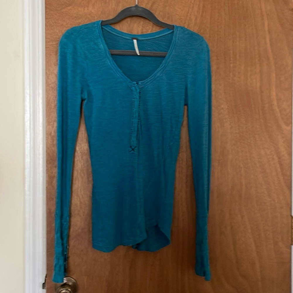 Turquoise long sleeved top XS Free People boho